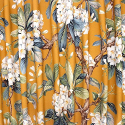 Tissu coton émerisé floral - orange brûlée
