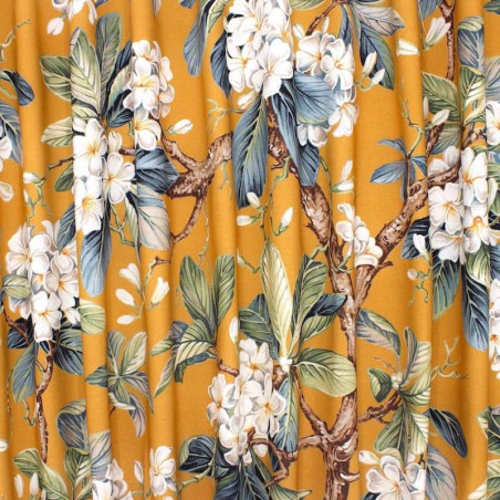 Tissu coton émerisé floral - orange brûlée
